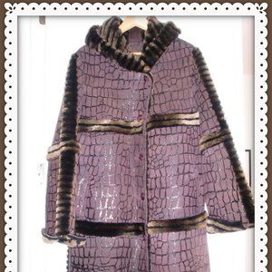 Shearling & Suede Women Coat/Hood  Turkish  ISNOVA Leather Collection Size L